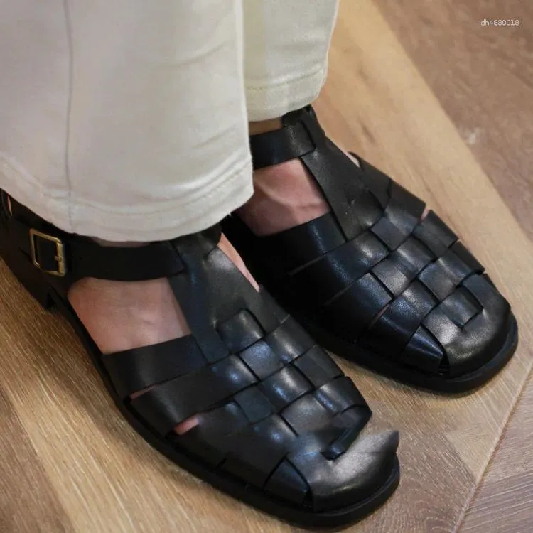 Sandals Retro Cross Woven Cowhide Summer British Casual Roman Men's Designer Style Trendy Luxury Handmade Men Shoes