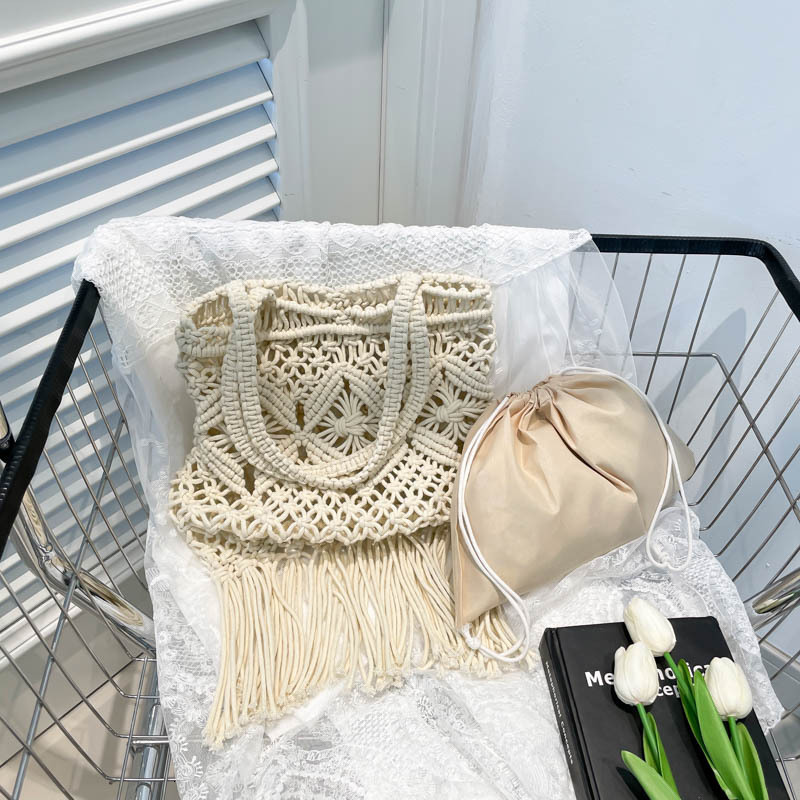 Free shipping designer Summer Cotton Woven Bag for Women 2025 New Hollow Tassel Phone Bag Beach Vacation Crossbody Small Bag