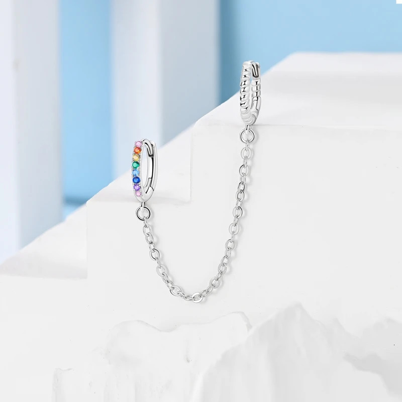 925 Sterling Silver Butterfly Double Loop Tassel Snake Bone Pattern Chain Colorful Threaded Double Loop Hanging Chain Earrings 250701