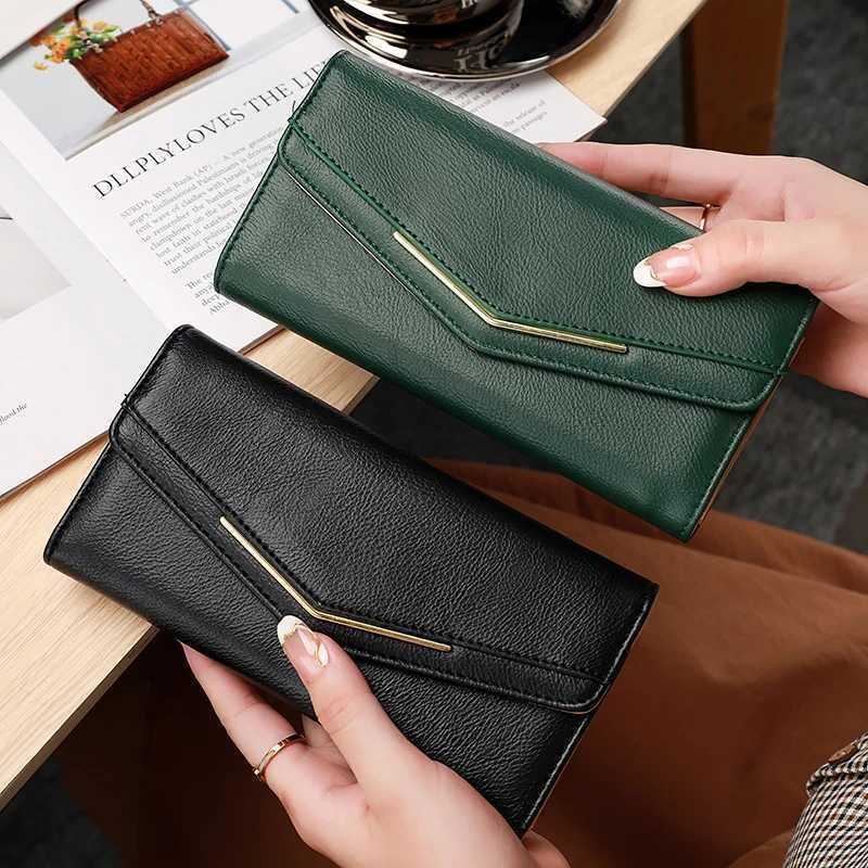 New Wens Lg Wallet Luxury Solid Mey Clip Slim Cluh Bag For Ladies Fi PU Leather ID Holder Coin Purse Y250707