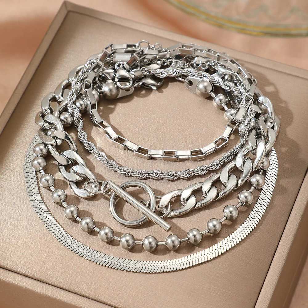 5 Pcs Stainless Steel Bracelets Hip-hop Noble Chain Korean Fashion Harajuku Bracelets for Women Jewelry Non-fading High-quality XJ250707