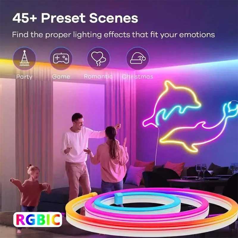 RGBIC Neon Strip Lights 5V Silicone Neon Rope LED Light Bluetooth APP with Music Sync Dreamcolor Chasing Strip Tape for Room W250701