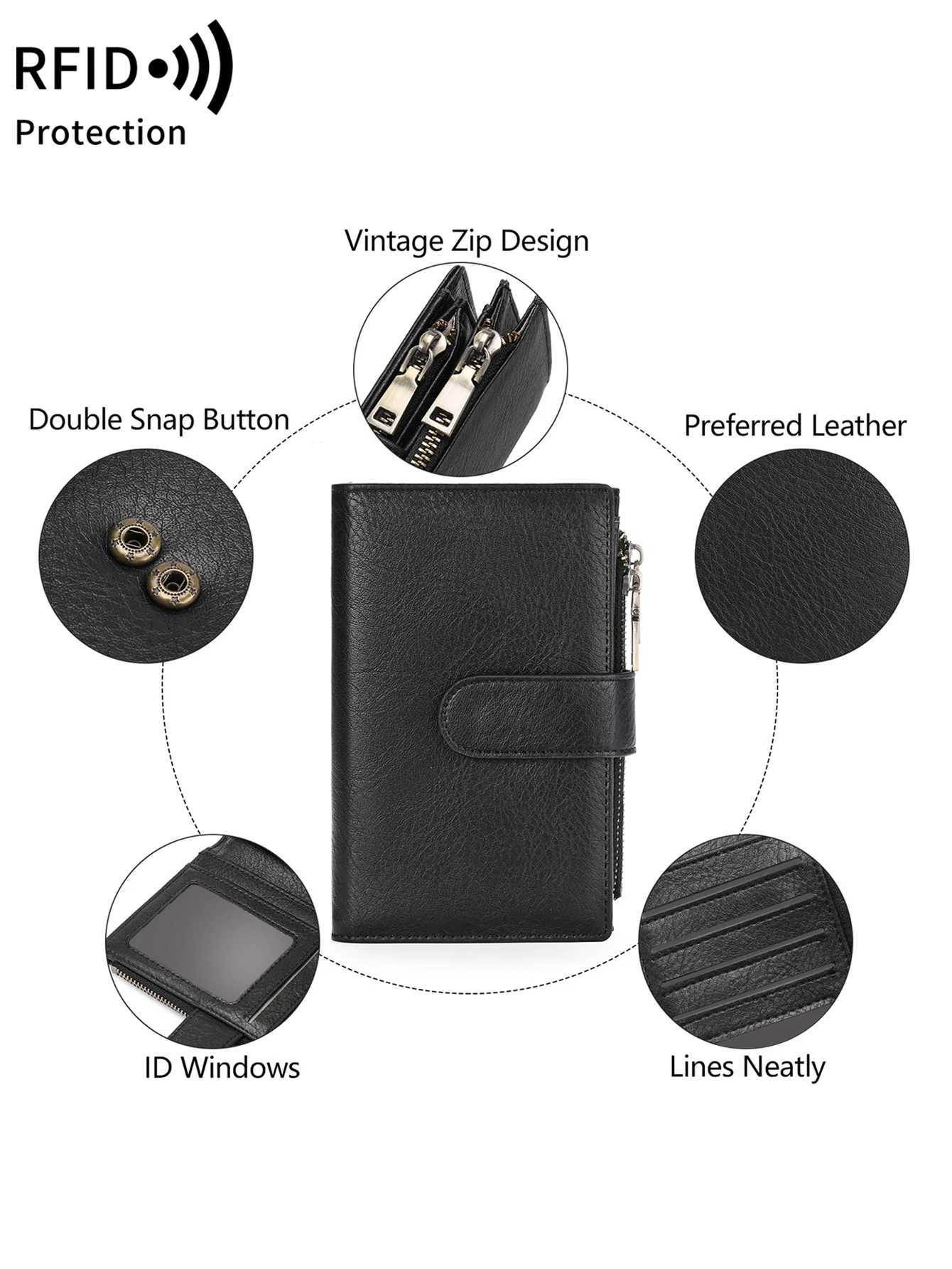 5 Vintage Folding Strap Double Zipper Pocket Short Card Holder High Quality Luxury Portable Cluh Card Holder Y250707