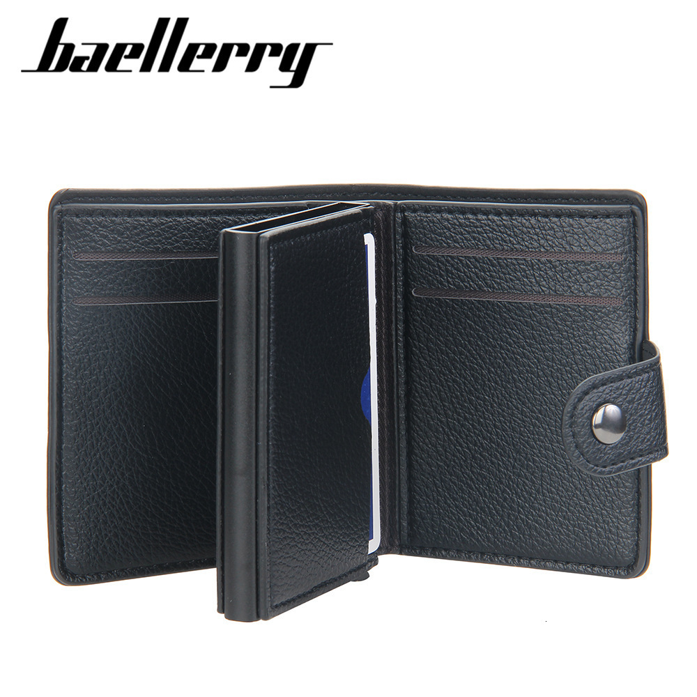 Card Holder Men Lychee Pattern RFID Automatic Pop-up Buckle Wallet Metal Aluminum Box Card Case