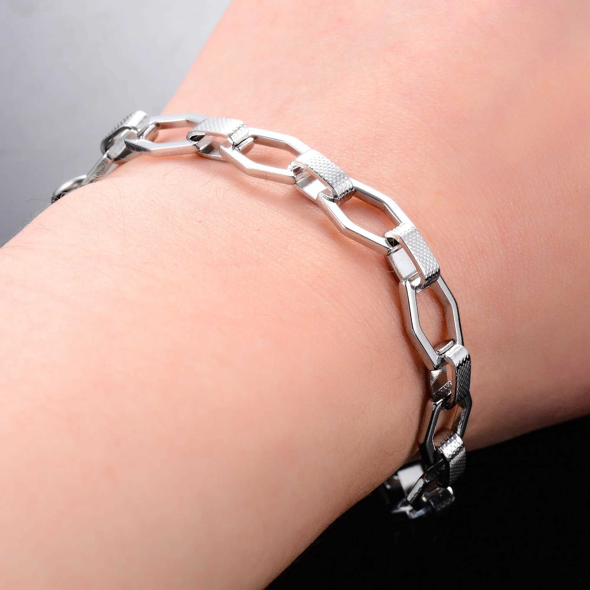 9mm Stainless Steel Link Hexagon Hand Chain Bracelet for Women Men Hip Hop Rock Punk Boy Wristband Anklet Metal Jewelry AccessoryXJ250707