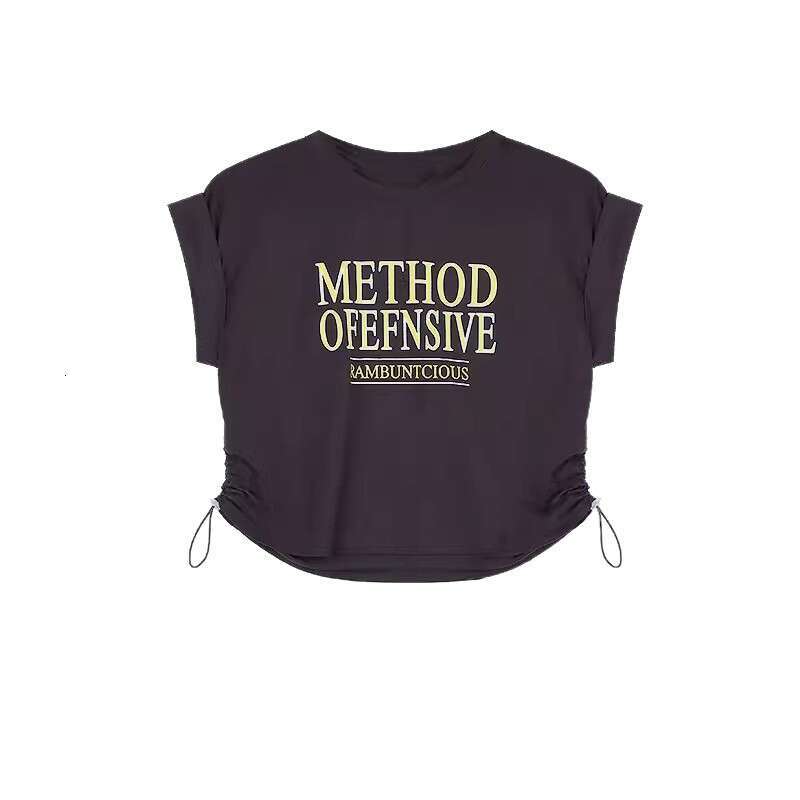 European Style Printed Letter Round Neck Short Sleeve T-Shirt For Women Summer Versatile Drawstring Jazz Hot Girl Top Trendy B5