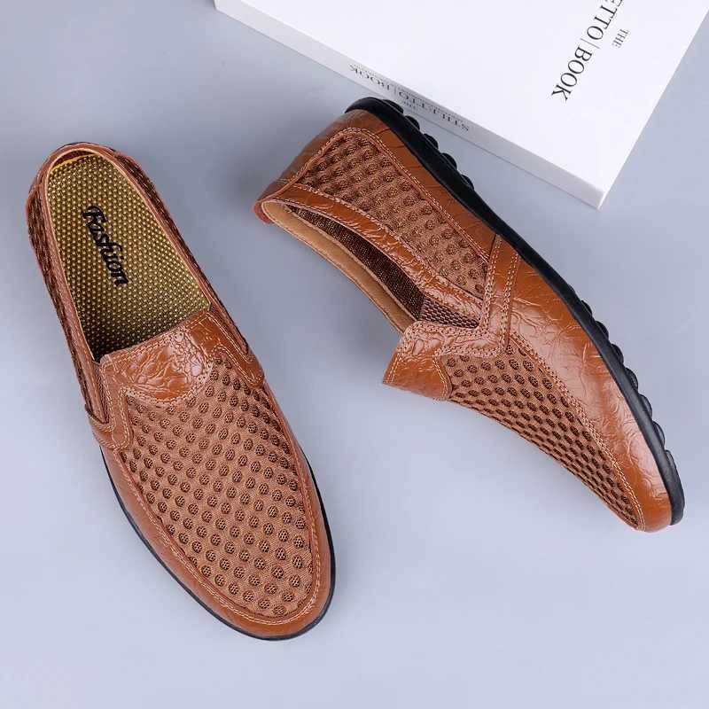 2025 New Casual Shoes Men Summer Comfortable Mesh Genuine Leather Footwear Fion Soft M Outdoor Loafers Y250707