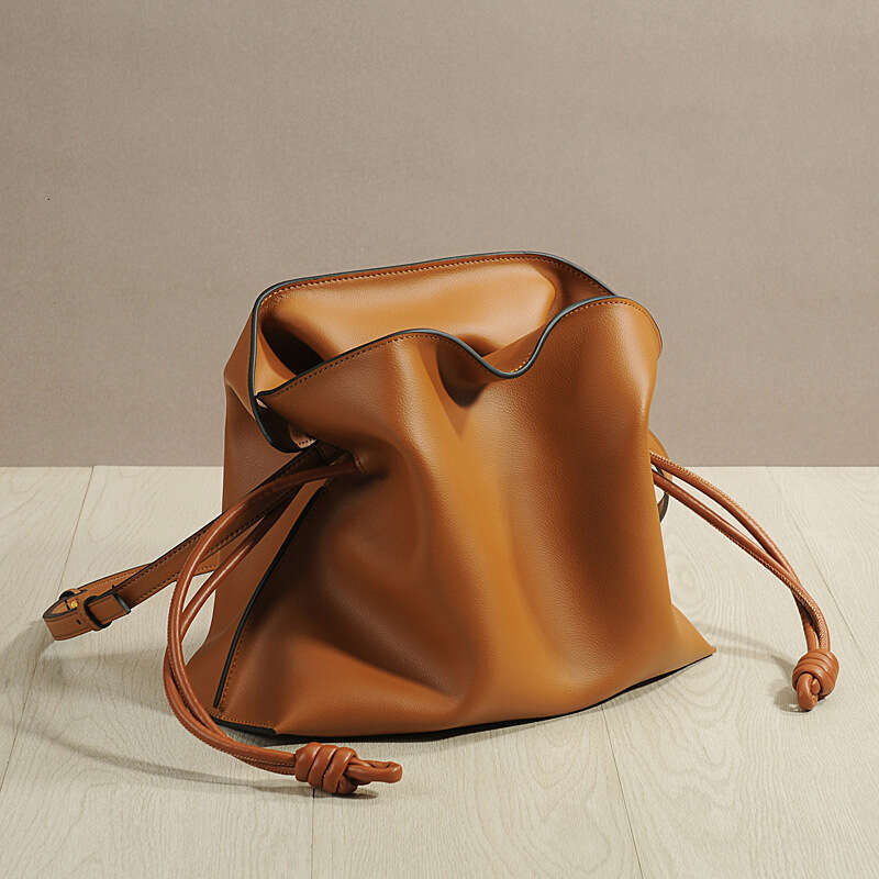 Leather Bag Bucket Bag Genuine Crossbody Lucky French Style High End Design Cowhide Women S Light Luxury Soft Leather Drawstring Shoulder Bag Tote Bag