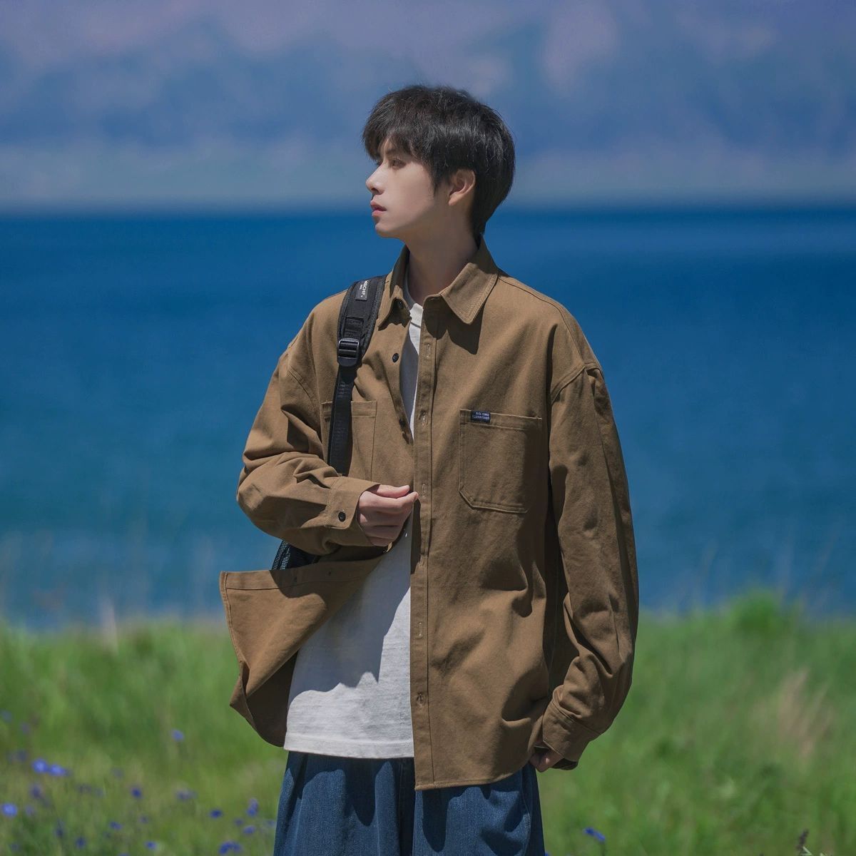 Japanese Style Black Workwear Long Sleeve Shirt Jacket Men 2025 New Spring Autumn Designer Short Sleeves Vintage Versatile Loose Shirt