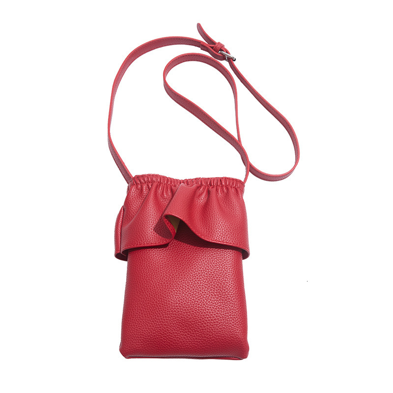 Free shipping designer Niche Korean Version Ruffled Soft Leather Phone Bag Fashion Crossbody Bag for Women 2025 New Versatile Lightweight Small Should