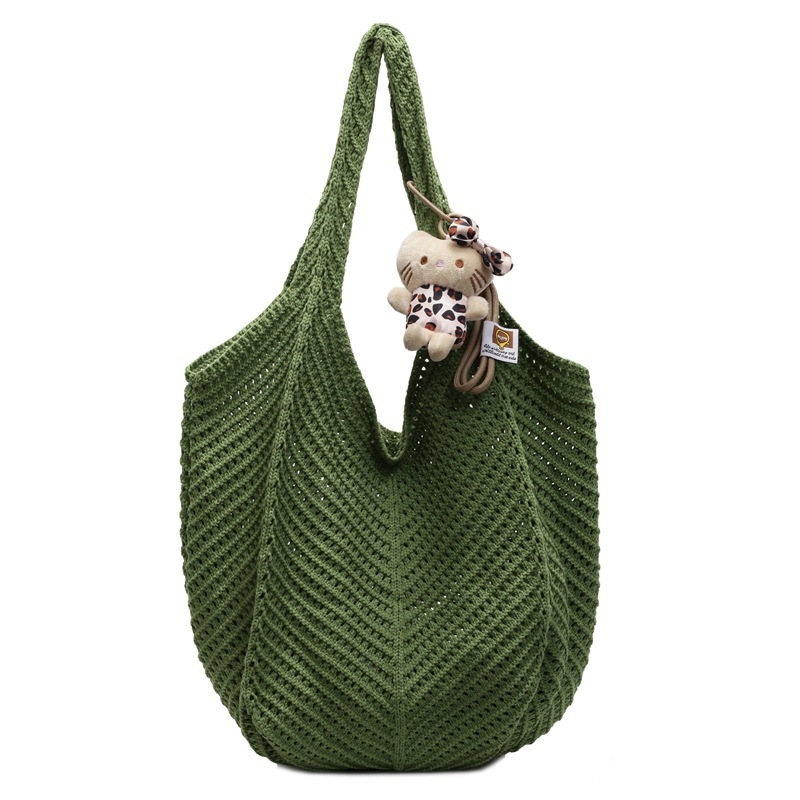 Free shipping designer Cotton Thread Woven Bag for Women 2025 New Knitted Hollow Shoulder Bag Tote Bag Lazy Style Beach Vacation Beach Bag