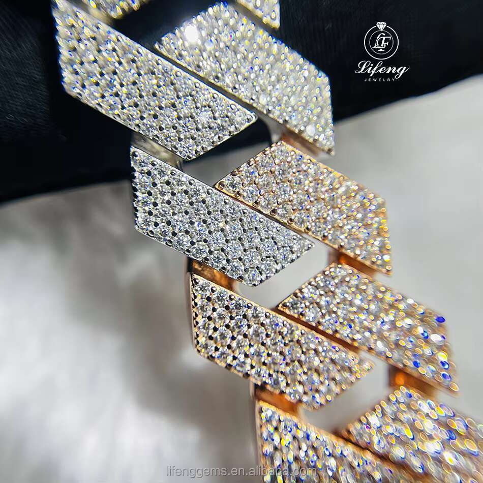Lifeng Jewelry Moissanite Hip Hop Necklace Silver 925 Ice Out Bling 2 Tone Diamond Cuban Link Chain Necklace