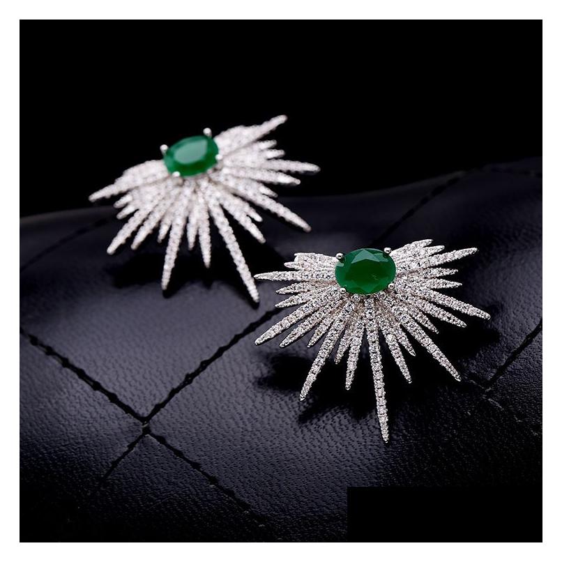 Jewelry Fashion Emerald Crystals Earrings Silver Rhinestones Flower Stud Earring For Women Bridal 2 Colors Wedding Gift Friend Drop Ot3Vw