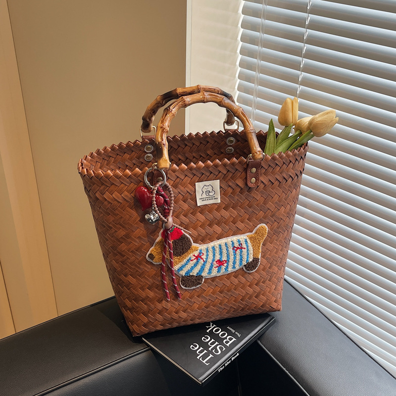 Free shipping designer Handwoven Bag for Women 2025 New Trend Dachshund Handbag Basket Bag Women Beach Vacation Tote Bag