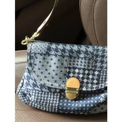 Designer Jeans Vintage Houndstooth Pattern Women 's Shoulder Flap Zipper Denim Handbag Underarm Bag Shopper Tote H6.21#38.4 ddmythur