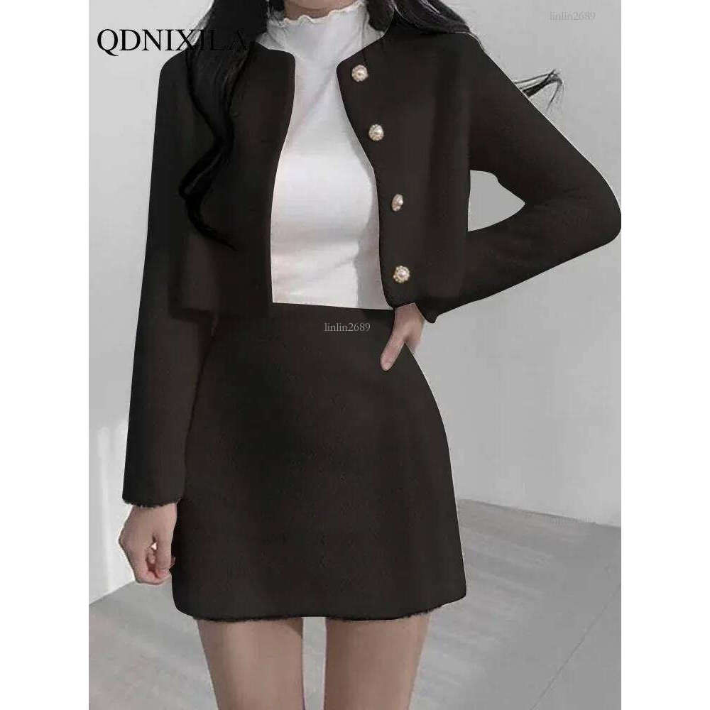 Spring Summer Korean Fashion Sweet Womens Suit with Skirt Two Piece Set for Women Dress Sets Matching Outfit Elegant Tweed 240708