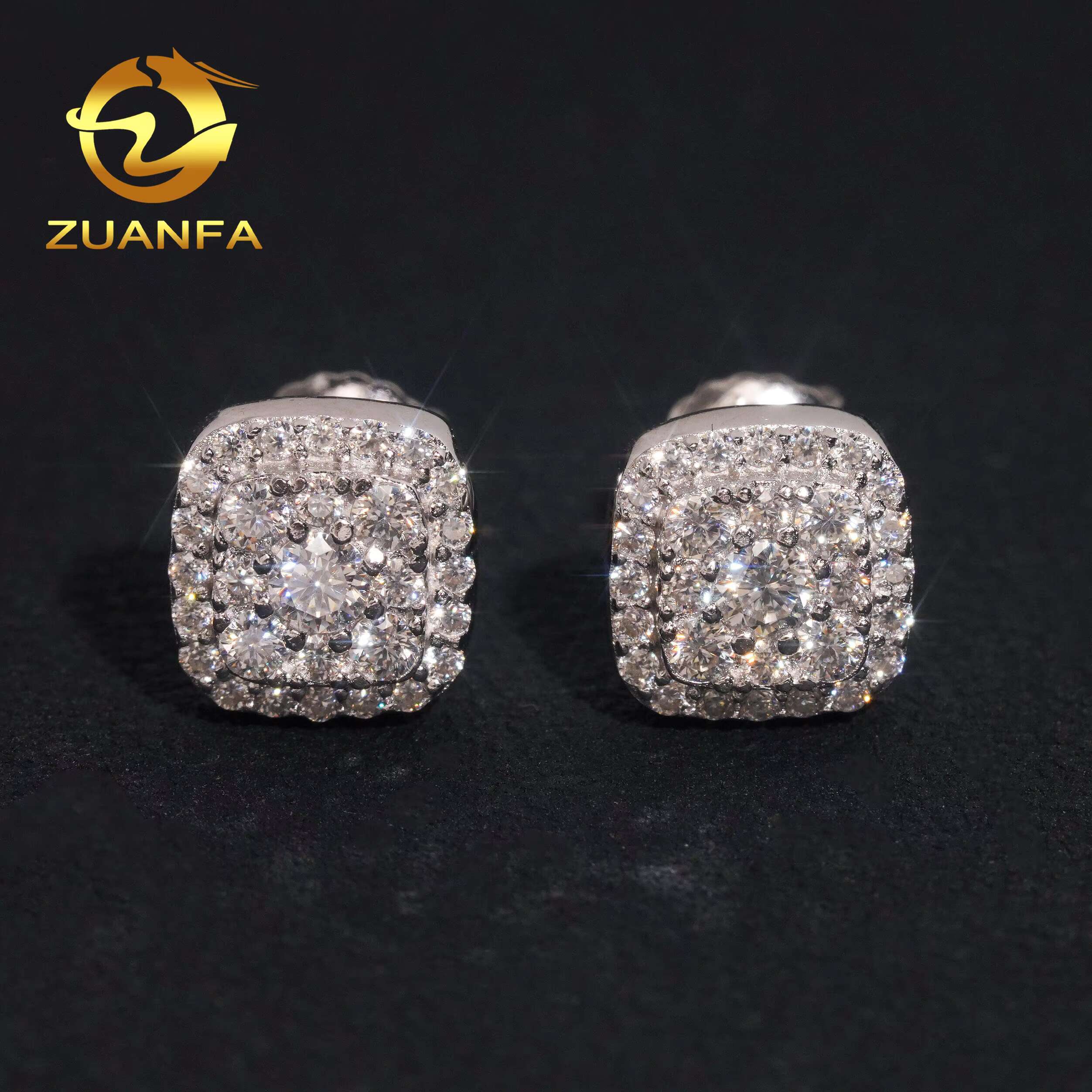 Wholesale Price Fashion Style 8mm Unisex Ear Stud 925 Silver Hip Hop Iced Out Jewelry VVS Moissanite Diamond Stud Earring