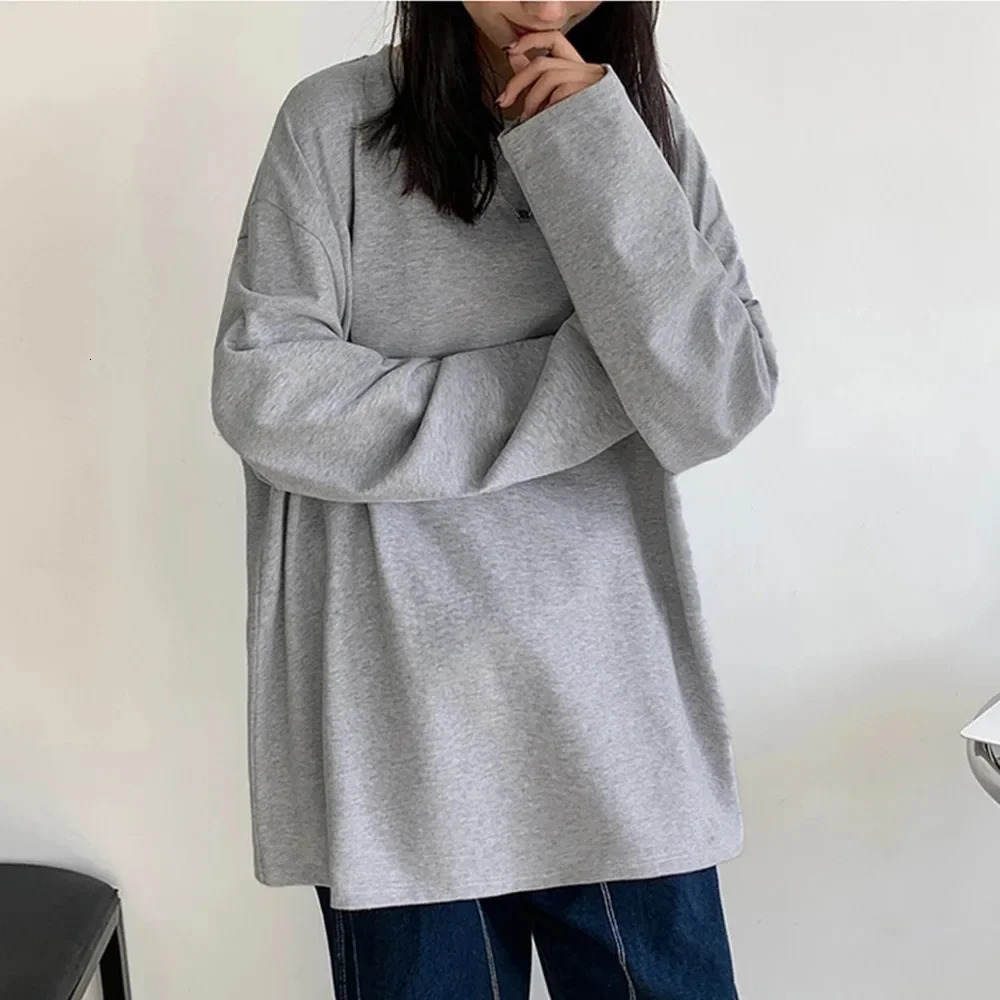 Trendy Cotton Long Sleeve T-Shirt Women Oversize Basic Tee Casual O-neck Tops Simple Streetwear Cozy Versatile T-shirt 250703