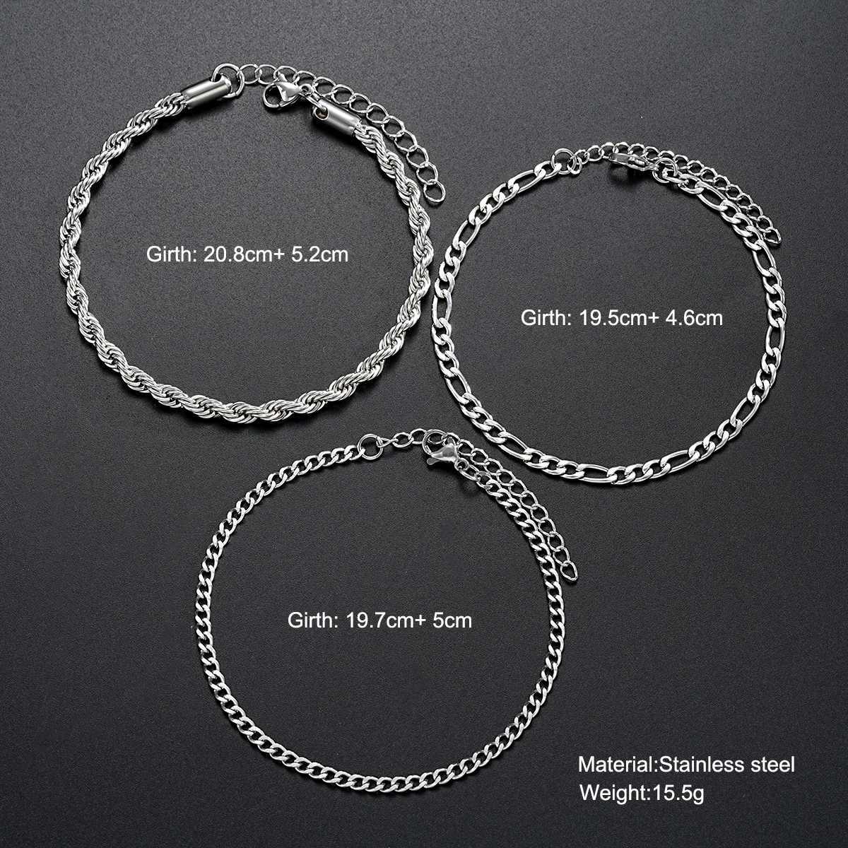 3pcs/set Stainless Steel Punk Cuban Chain Bracelet for Men Minimalist Silver Color Hip Hop Bracelet Party Fashion Jewelry Gifts XJ250707