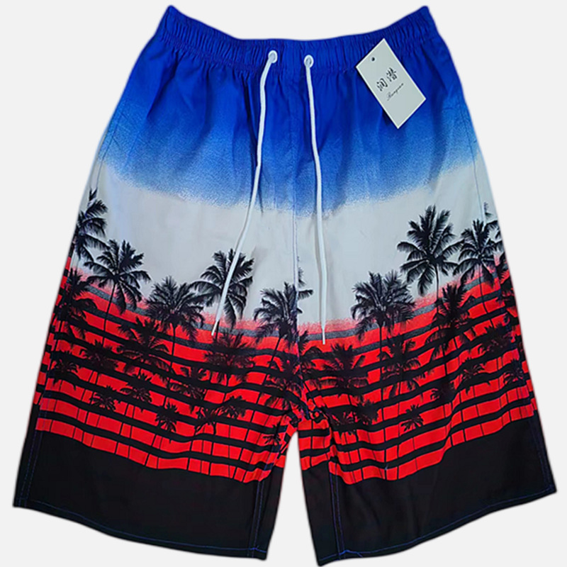 Designer Coconut Tree Beach Sh Men's Fast Drying Five Point Shins Style European And American Neutral Printed Swimming Sh Thin Medium Long Sh Wat