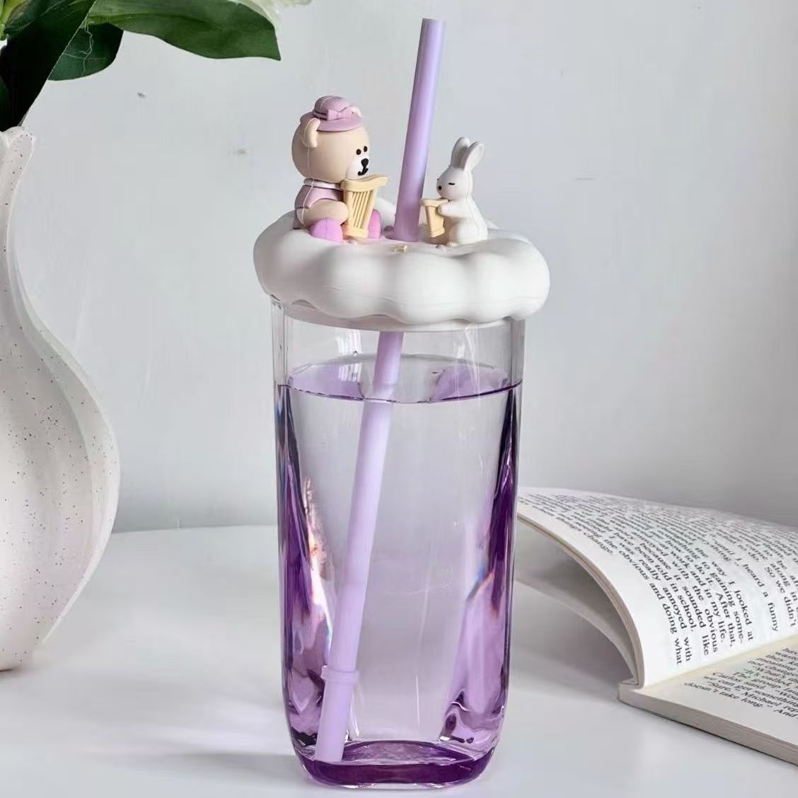 Goddess cherry blossom powder classic large capacity straw cup coffee cup cherry blossom glass cup couple holiday gift cup