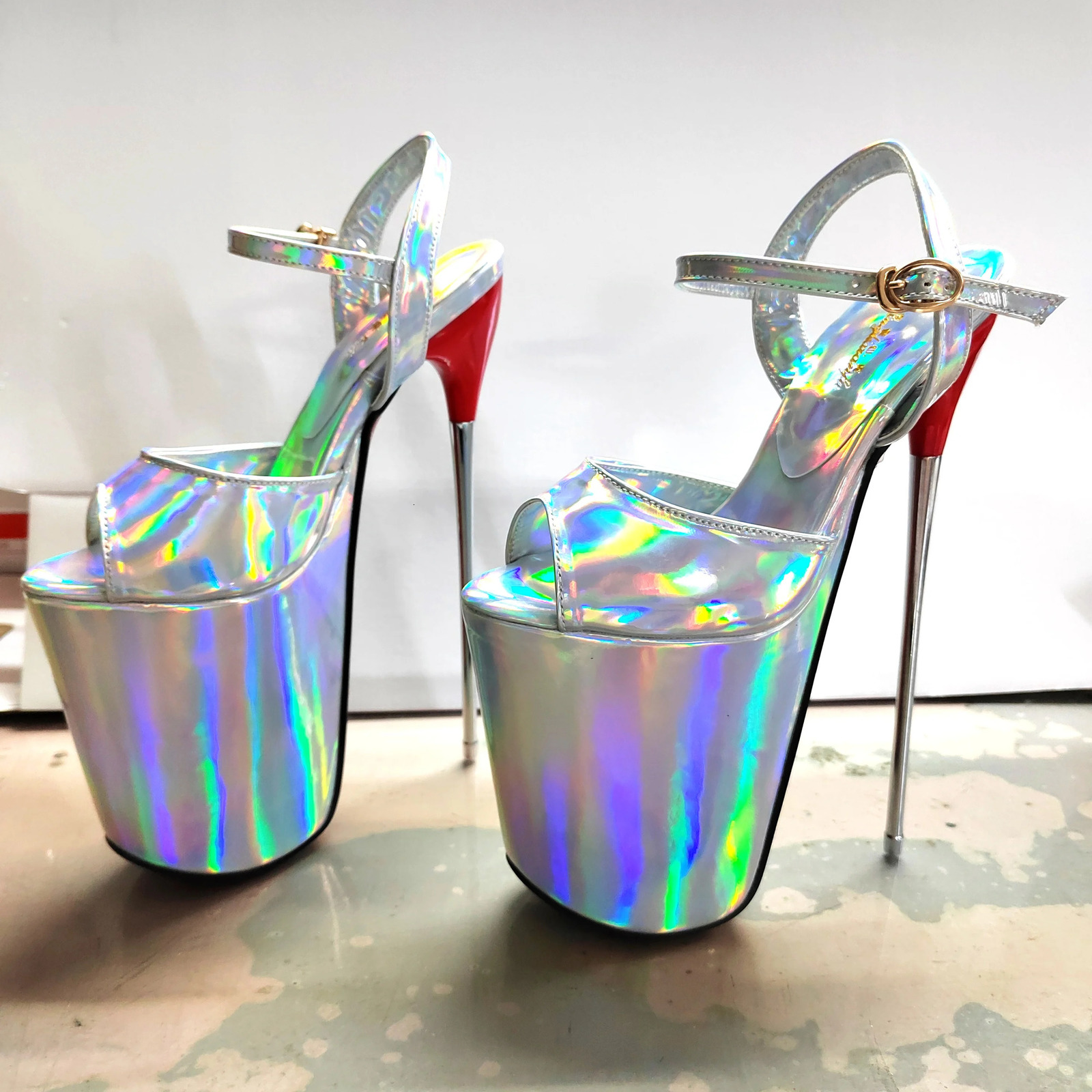Summer 19cm Metal Thin High Heels Sandals Female Platform Womens Shoes N Band Steel Pipe Dance Buckle SM Stripper Pumps 250703