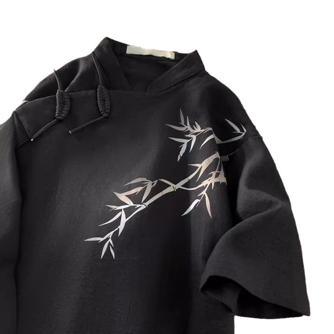 New Chinese Style Designer Short Sleeves Short Sleeve Shirt For Men 2025 Summer New Tree Branch Print National Trend Design Loose Top Jacket