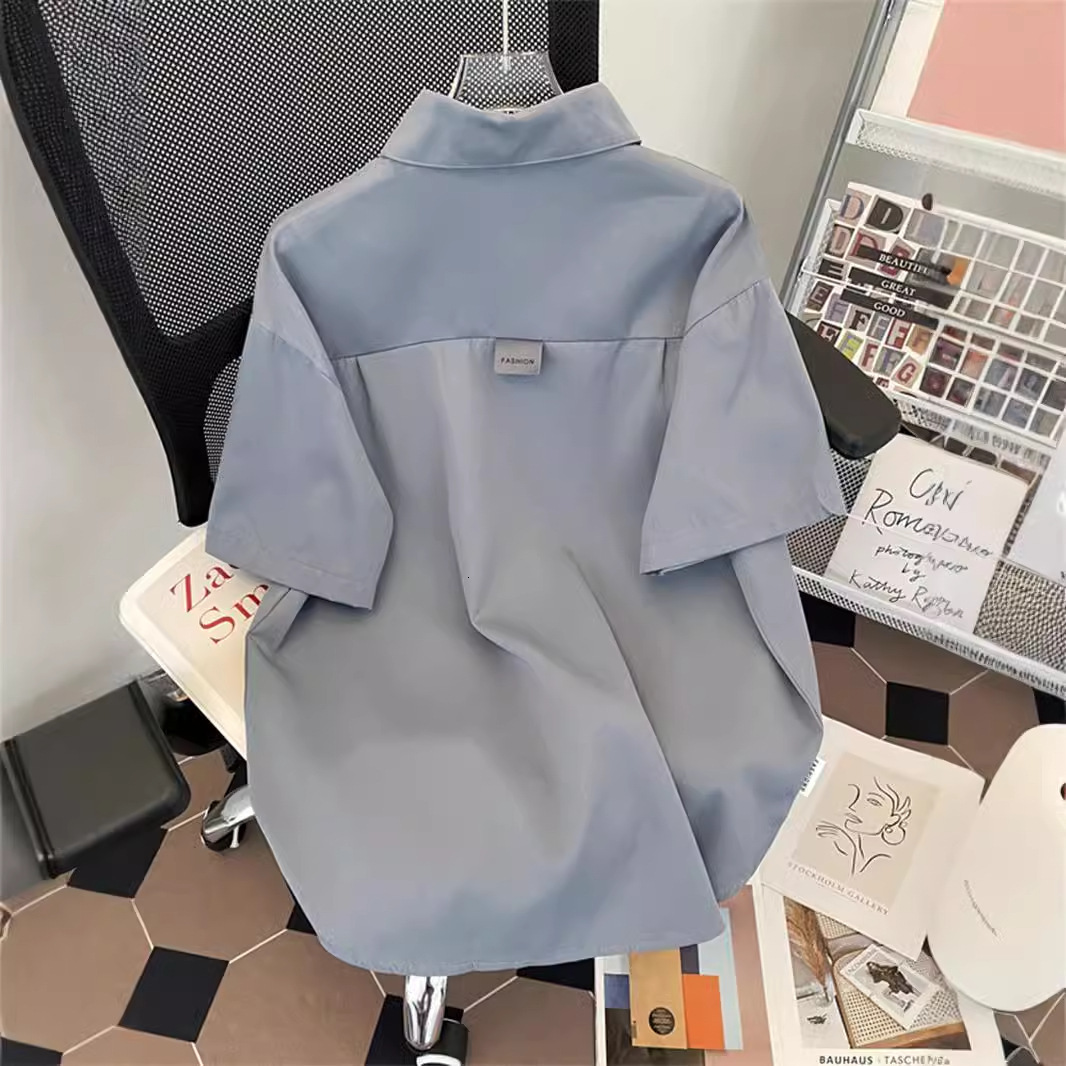 Trendy American Style Functional Workwear Short Sleeve Shirt For Designer Short Sleeves Men Summer BF Loose Casual Turn-down Collar Half Sleeve Fashio