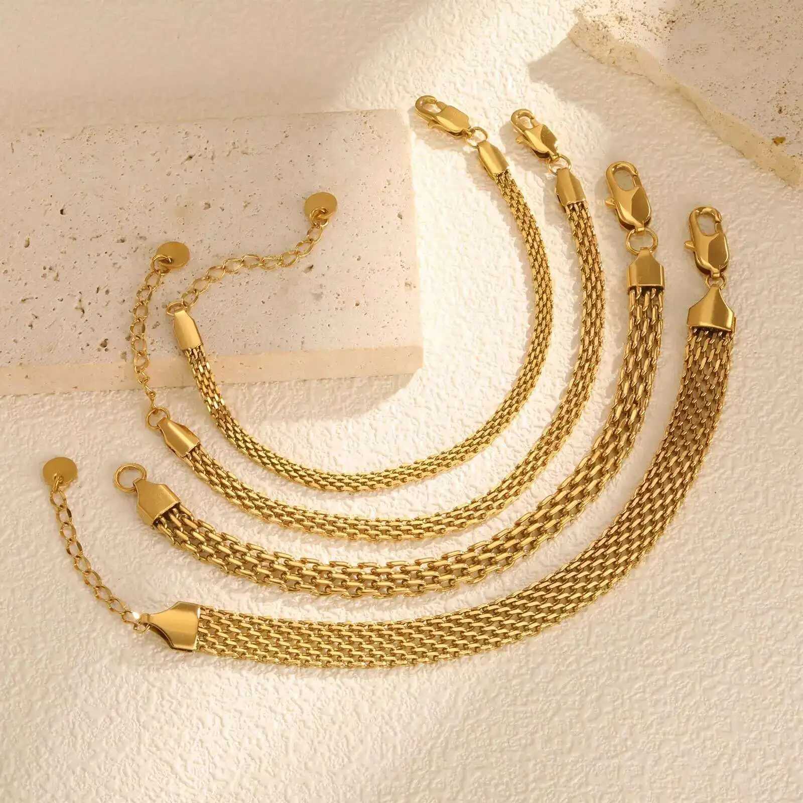 3mm/4mm/6mm Gold Plated Italian Chain Bracelet for Women Stainless Steel Mesh Link Chain Wristband Gift Jewelry Non-Tarnish XJ250707
