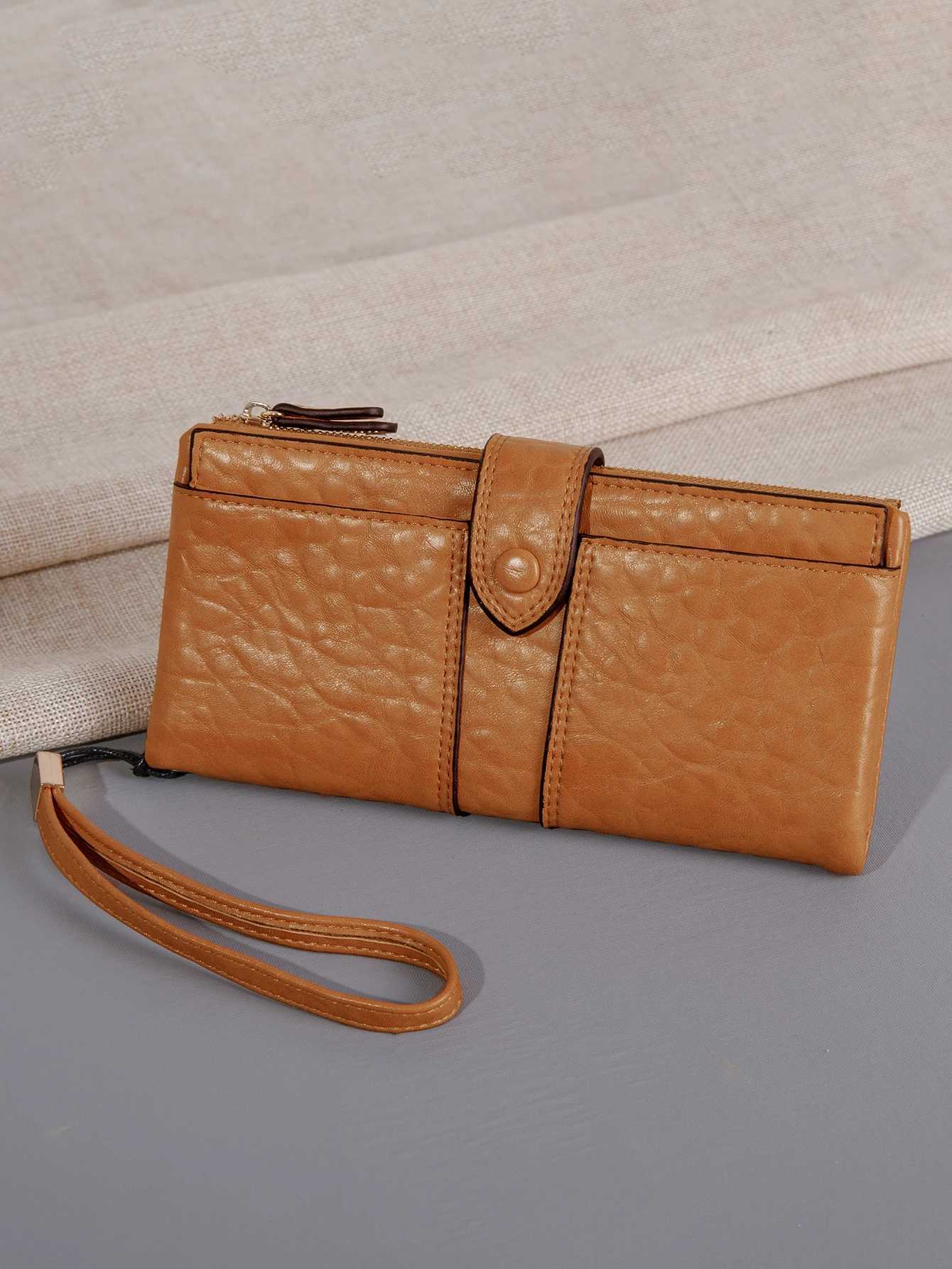 Minimalist Buckle Double Fold Mens Wallet LG Wallet with Dual ID Identity Window and Wrist Strap Y250707