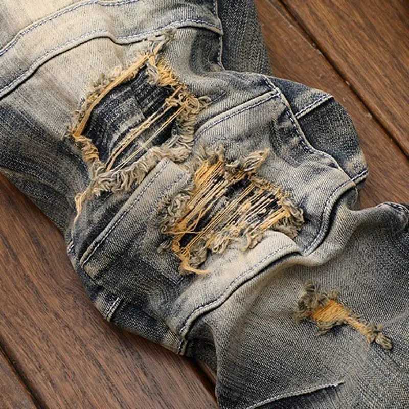 Luxury Mens Classic Jeans Straight Pants Autumn and Winter Retro Ripped Hole Denim Trousers Motorcycle Work Pants for MenXJ250707