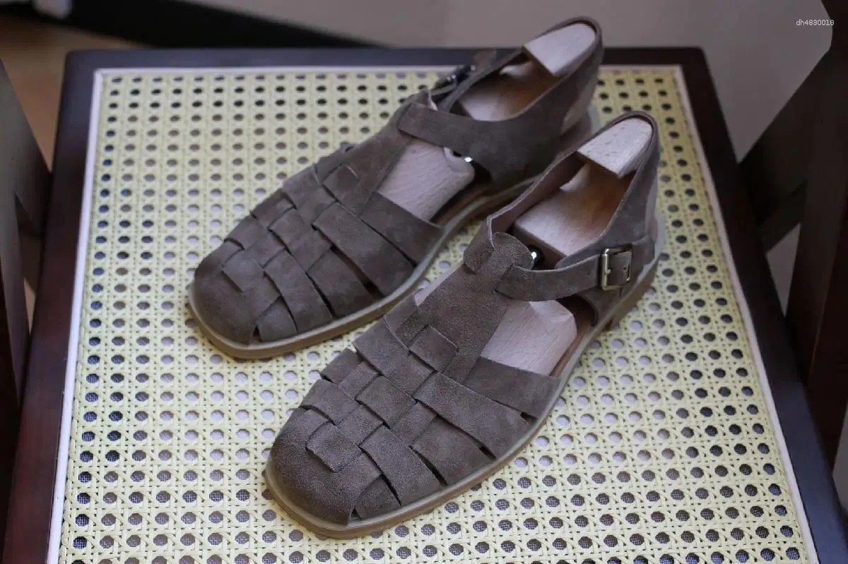 Sandals Retro Cross Woven Cowhide Summer British Casual Roman Men's Designer Style Trendy Luxury Handmade Men Shoes