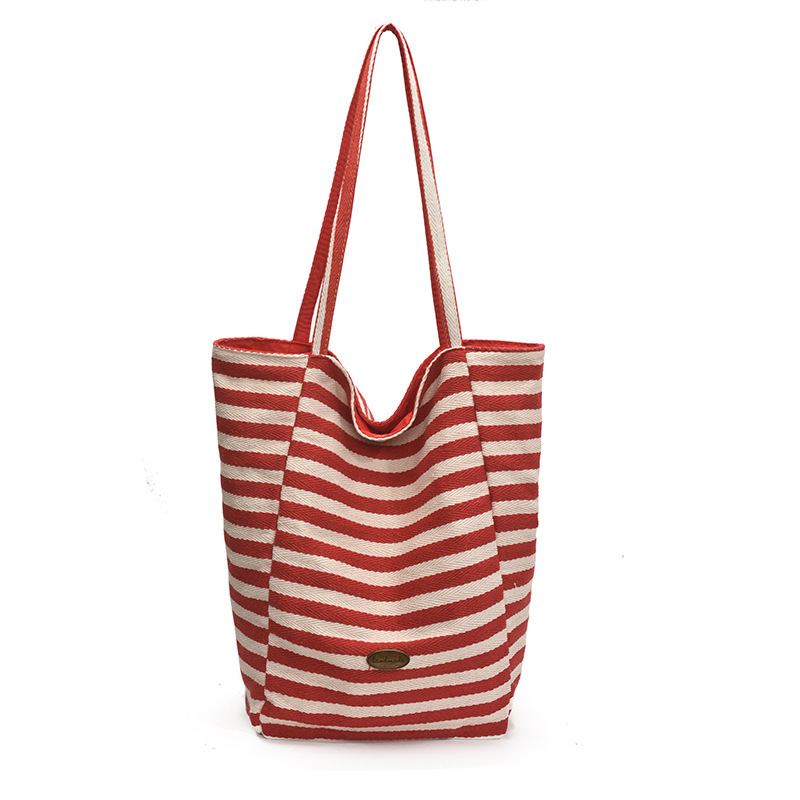 Free shipping designer Striped Canvas Bag for Women Large Capacity 2025 New Summer Versatile College Student Class Bag Simple Casual Tote Bag