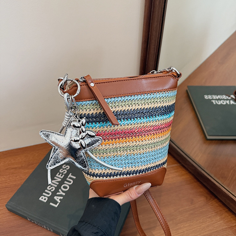 Free shipping designer Bohemian Straw Small Bag for Women 2025 New Summer Fashion Woven Crossbody Bag Trendy Bucket Bag