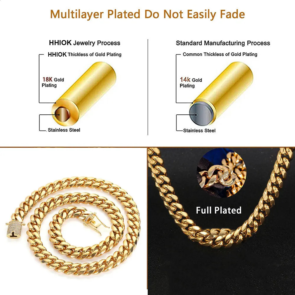 616mm Iced Clasp Cuban Link Chain Miami Stainless Steel Necklace Hip Hop Jewelry Gift for Men Women 250707
