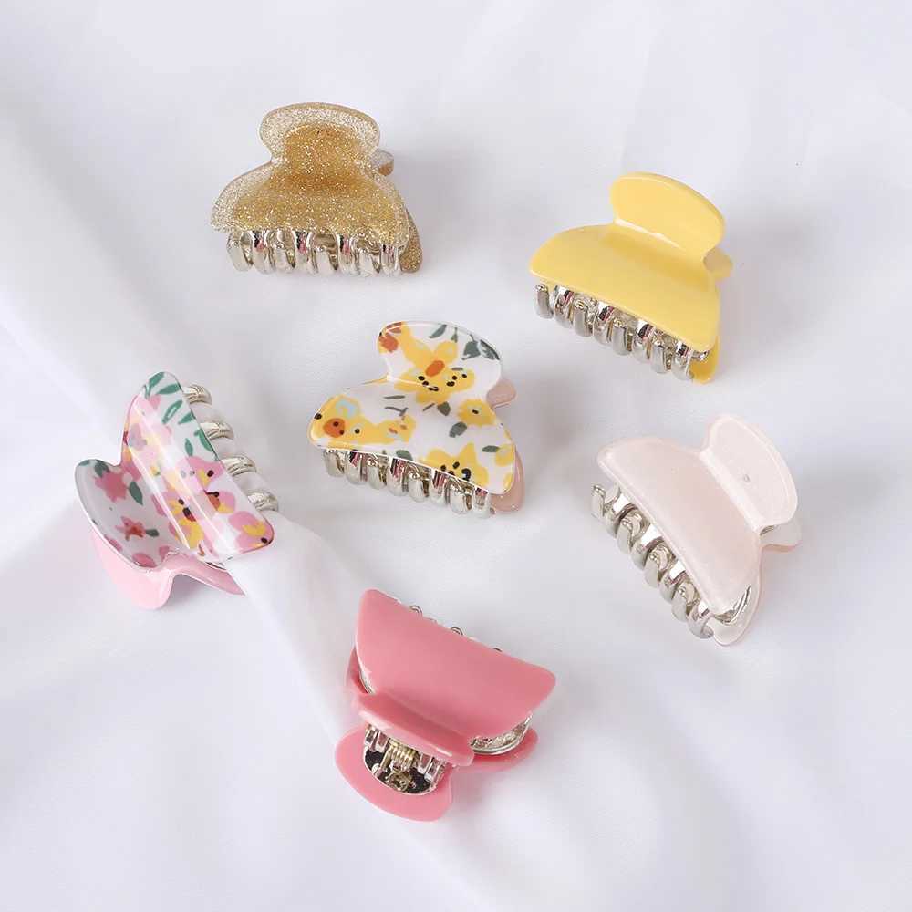 6PCS Acetate Acrylic Small Crab Hair Claw Clips Women Girls Cute Print Leopard Plastic Hair Clamps Barrette Hair Accessories Set Y250707