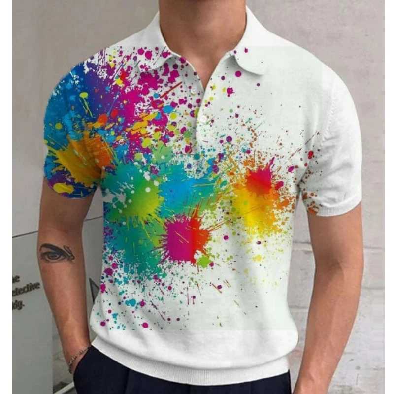 3D Color Rainbow Stripe Print Polo T-Shirt for Men Fashion Lapel Short Sleeve Shirts Oversized Casual Golf Blouse Buttons Tops Y250707 Y250707