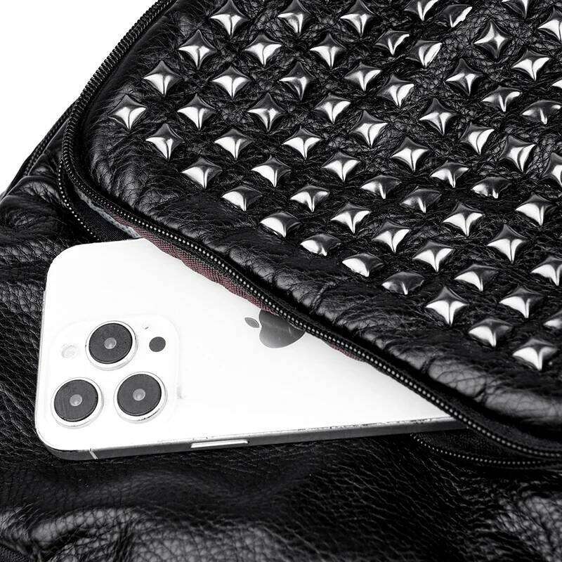 Fashion Rivet Soft Leather Women Backpacks Designer Large Capacity Girls School Bag Female Bagpack Travel Bags Sac A Main