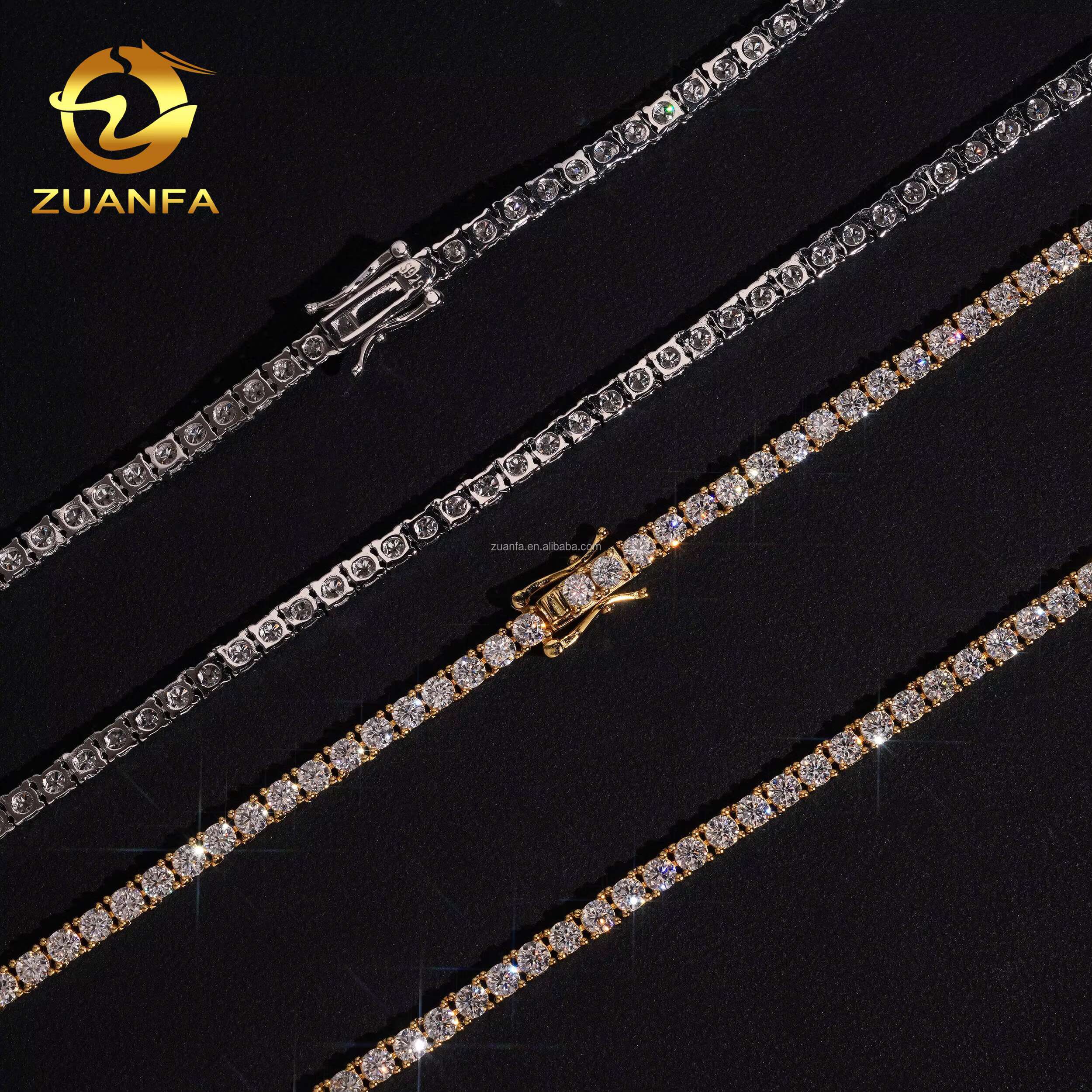 Ship in USA Warehouse Stock 3mm 925 Solid Silver Hip Hop Iced Out VVS1 Moissanite Diamond Cluster Tennis Chain Bracelet