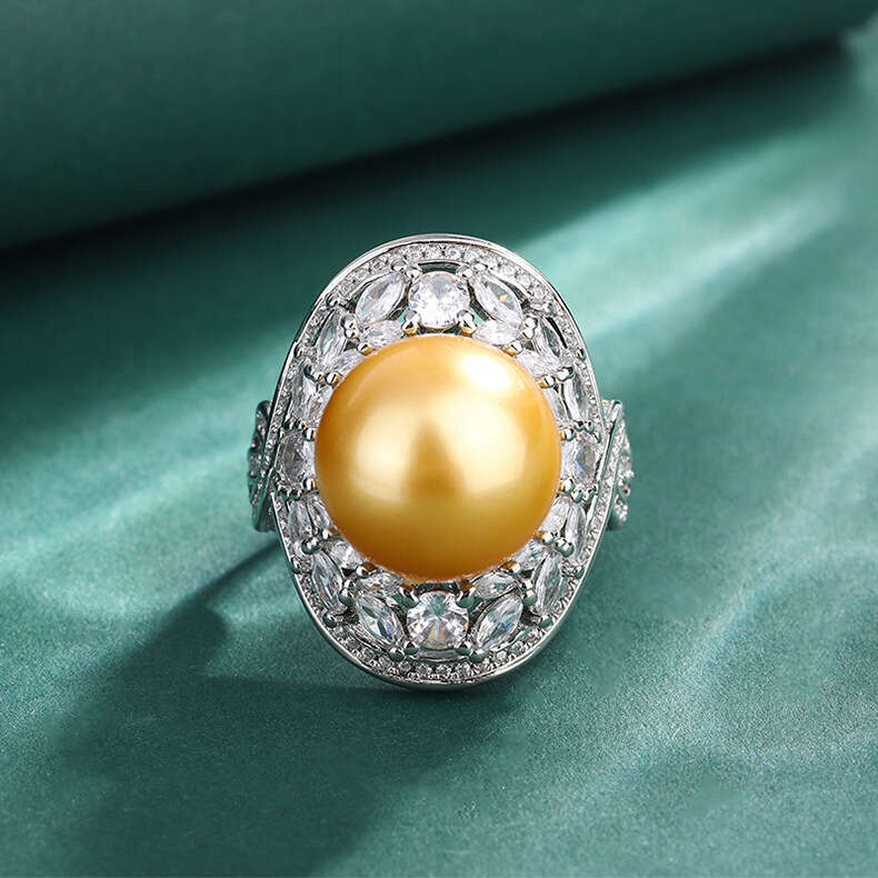 Tiktok Ring Jewelry Imitation Natural Australian White South Sea Pearl Luxurious Evening Party Women's Style 331