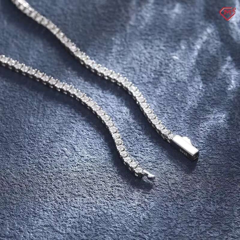 In Stock 3mm Tennis Chain Hip Hop Necklace Iced Out 925 Silver White Gold Plated VVS Moissanite Tennis Chain