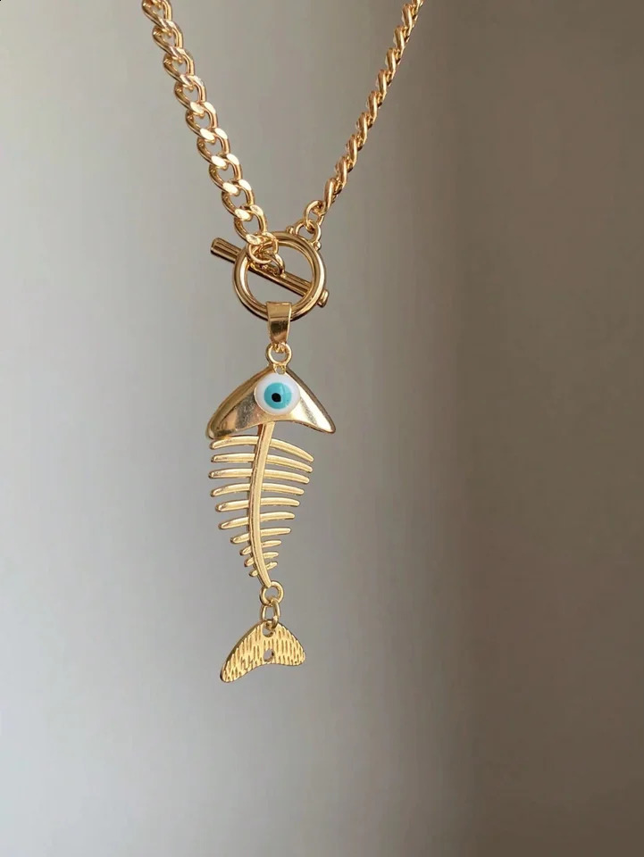 Hip Hop Ins Style Fish Bone Pendant Necklace for Women Summer Wear Niche Fashion Jewelry Holiday 250707