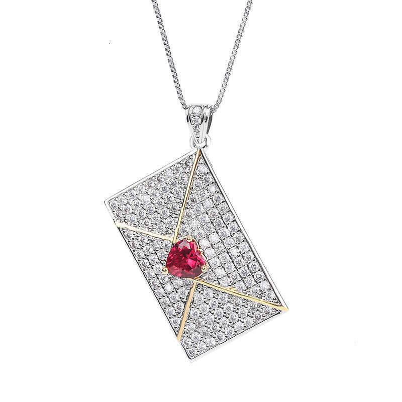 New Niche Design Creative Rectangular Necklace Fashion Versatile Full Dia Envelope Pendant Clothing Accessories Jewelry 6E3