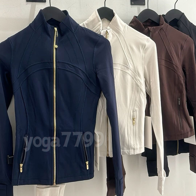 Women&#039;s Yoga Long Clothes Sleeves Jacket Outfit Solid Color Nude Sports Shaping Waist Fitness Tops Workout Sports Gym Coat Quick Dry Sportswear with Gold Zipper