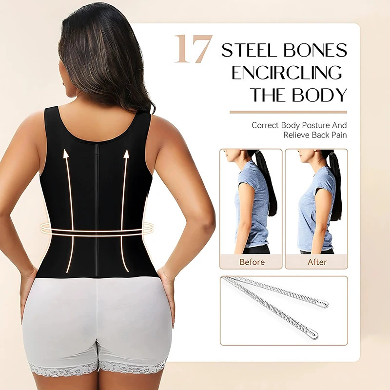 AfruliA Double Compression Vest Bra Waist Trainer Corset with 17 Steel Bone Flat Belly Slim Body Shaper Colombian Girdle 250708