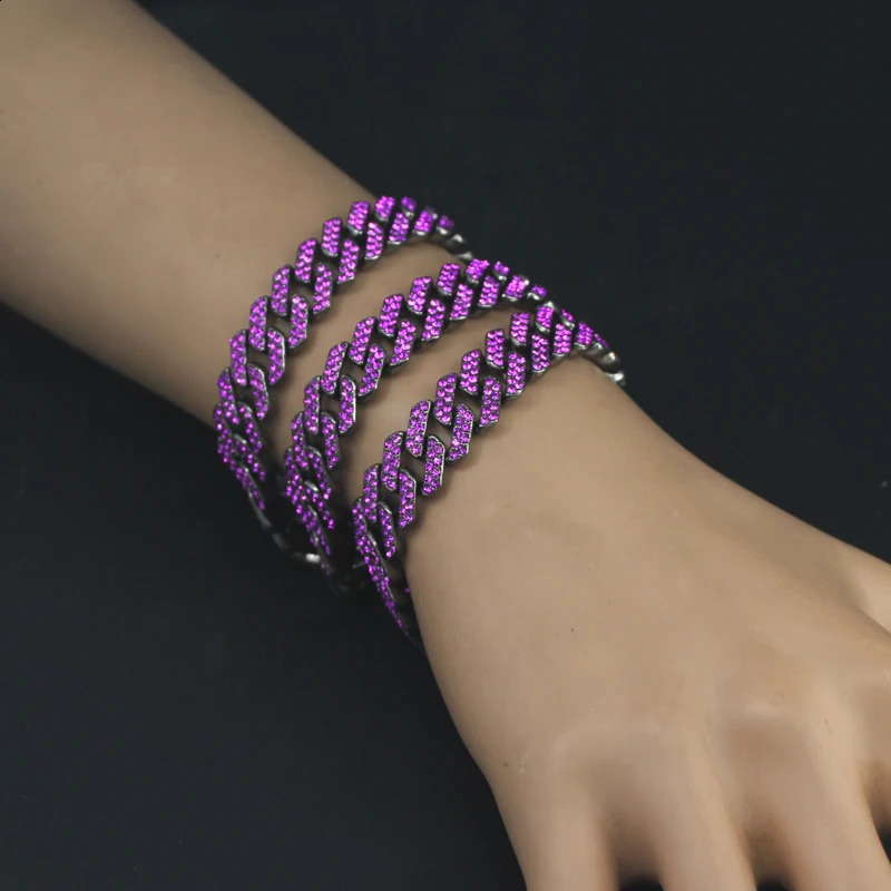 HipHop Men Women Purple Bracelet Black Color Plated Rhinestone Cuban Link Chain Bracelets Fashion Jewelry Gift 250707
