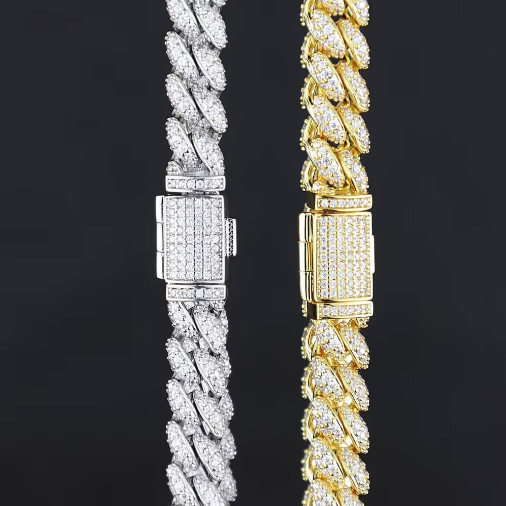 8mm Prong Cuban Link Chain Iced Out Pass Dia Tester Vvs Moissanite Sterling Sier Necklace