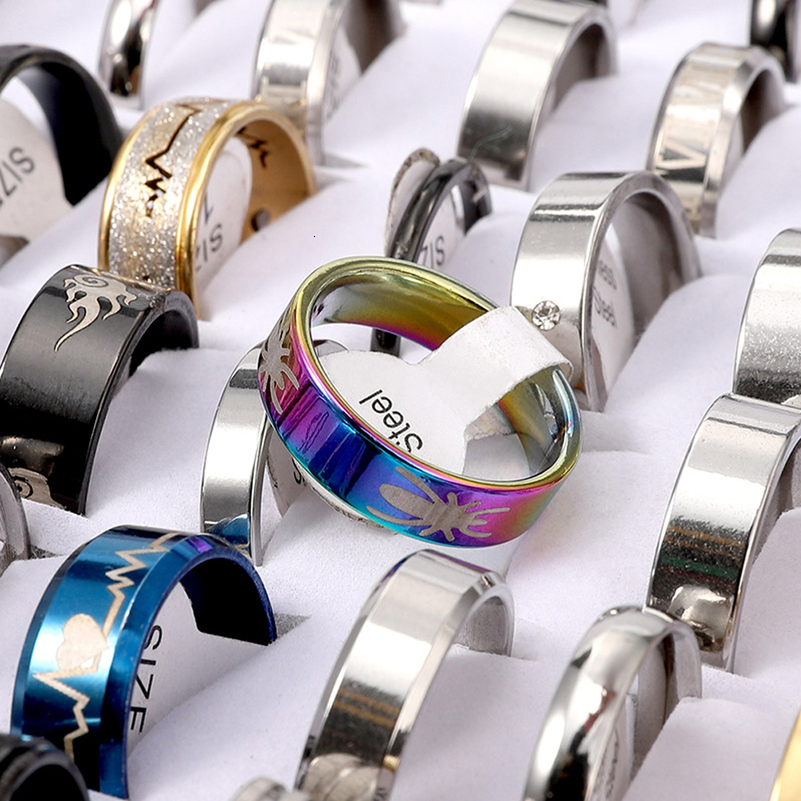 Fashion Jewelry Wholesale 100pcs/Lots Stainless Steel Rings Party Gift Wedding Rings Mix Style Mens Rings 250701