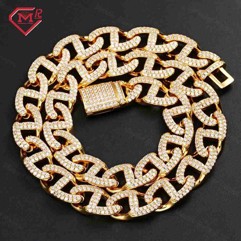 12mm Cuban Link Chain Figaro Chain Hiphop 925 Silver Gold Plated Iced Out Moissanite Cuban Chain
