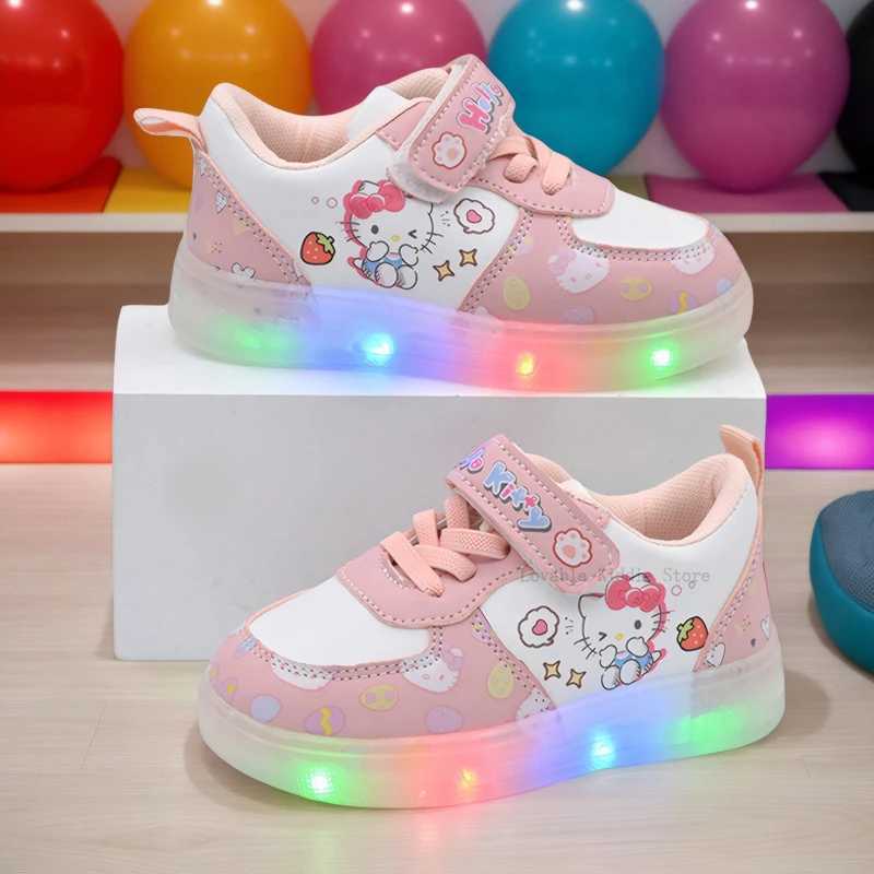 Sanrio Childrens LED Light Shoes Fashion Hello Kitty Girls Sneakers Cute Cartoon Casual Shoes Breathable Kids Sport Shoes w250708